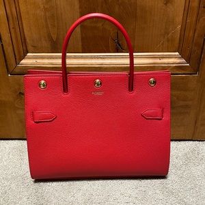 RED BURBERRY SMALL TITLE LEATHER BAG